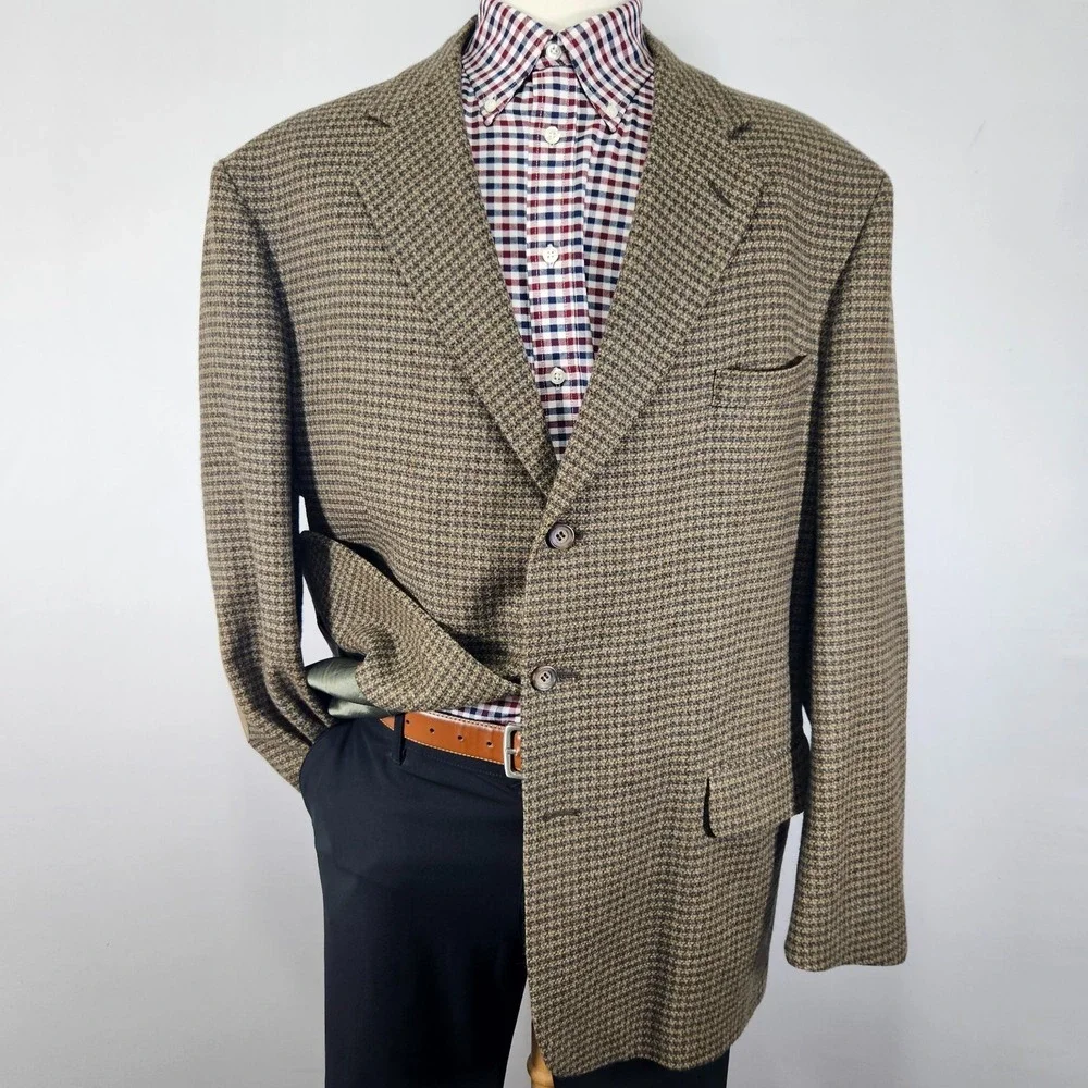 Stafford Men's Tweed Sport Coat Blazer Three Button Brown Lambs Wool 48L